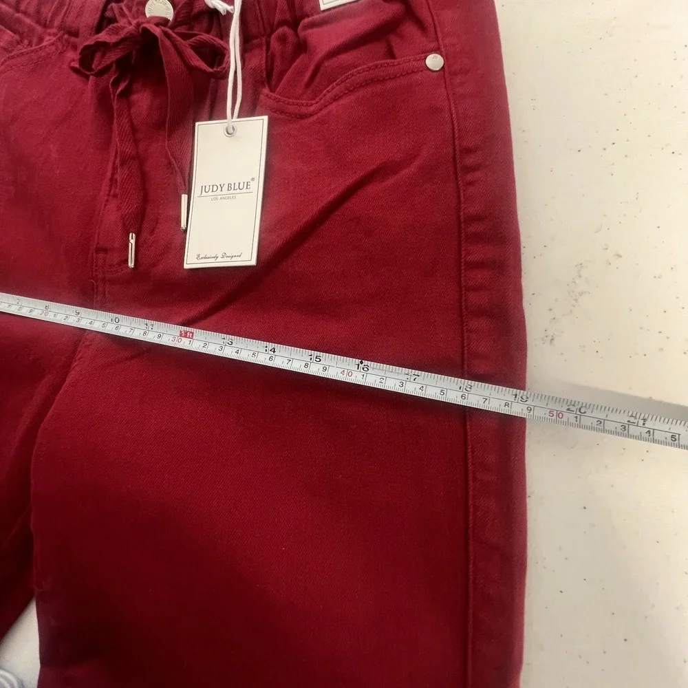Judy Blue High Rise Drawstring On A Roll Jogger‎ Denim Pants Scarlet Sz 5/27